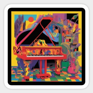 A Colorful Scene With A Grand Piano Sticker